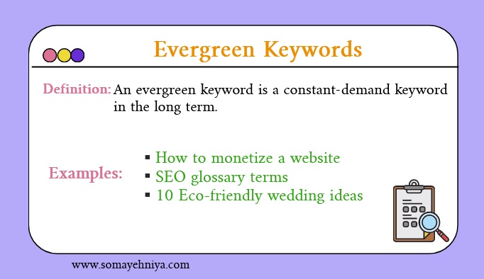 Types of keywords in SEO : ever green keywords