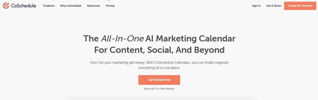 Best content planning tools: CoSchedule home page