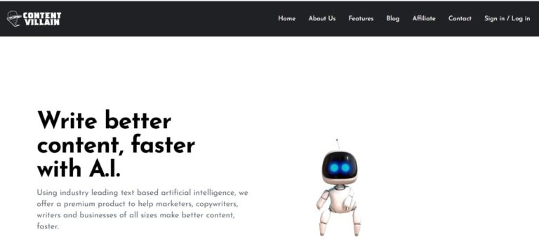 Best AI Copywriting Software tools : Content villain home page