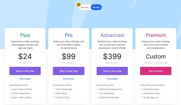 Best content planning tools: Wistia pricing