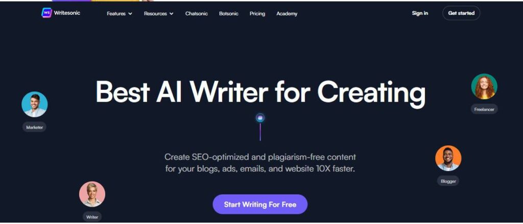 Best AI Copywriting Software tools : Writesonic home page