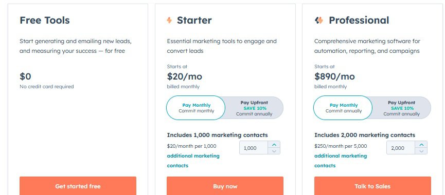 Best Email Marketing Tools: hubspot pricing