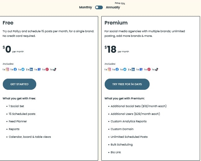 Best content planning tools (content planner tool): Pallyy pricing